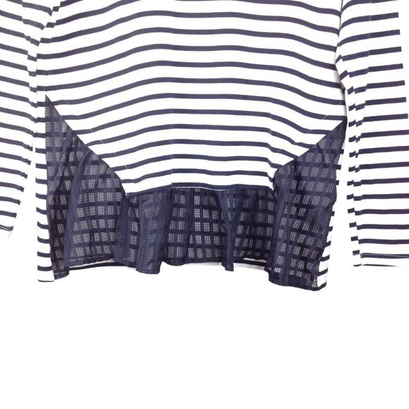 Pleione Peplum Striped Blue Sheer Top Blouse Size LP - Picture 3 of 8